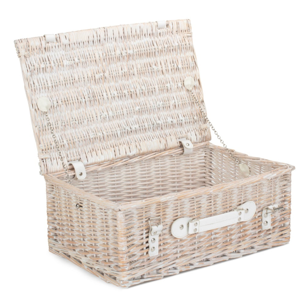 45cm White Wash Willow Wicker Picnic Basket