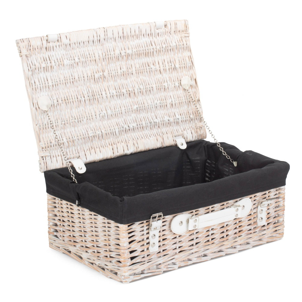 45cm White Wash Willow Wicker Picnic Basket