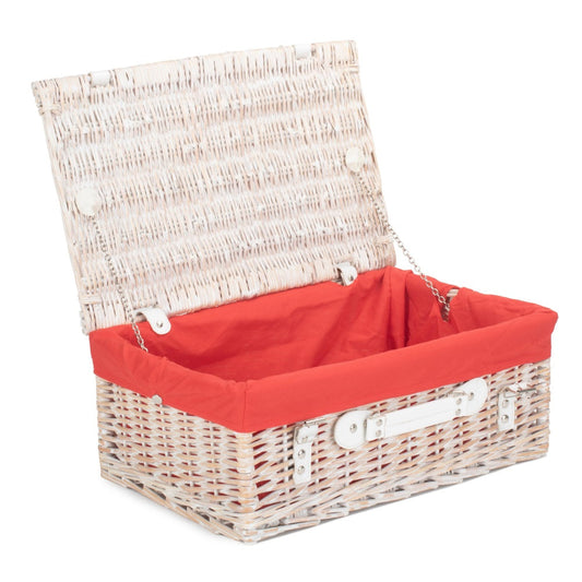 45cm White Wash Willow Wicker Picnic Basket