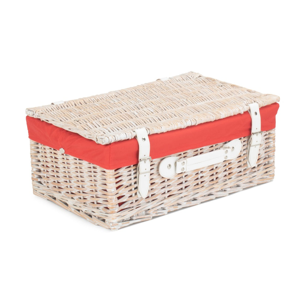 45cm White Wash Willow Wicker Picnic Basket