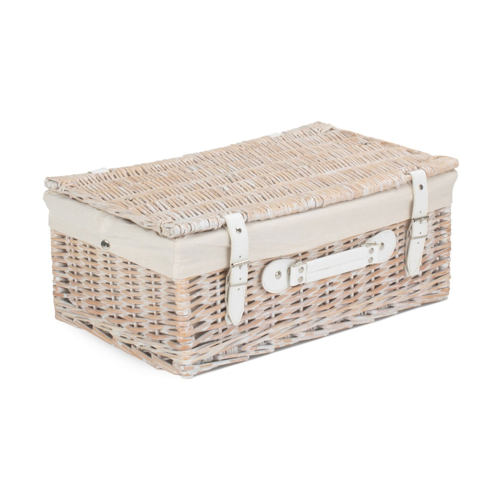 45cm White Wash Willow Wicker Picnic Basket
