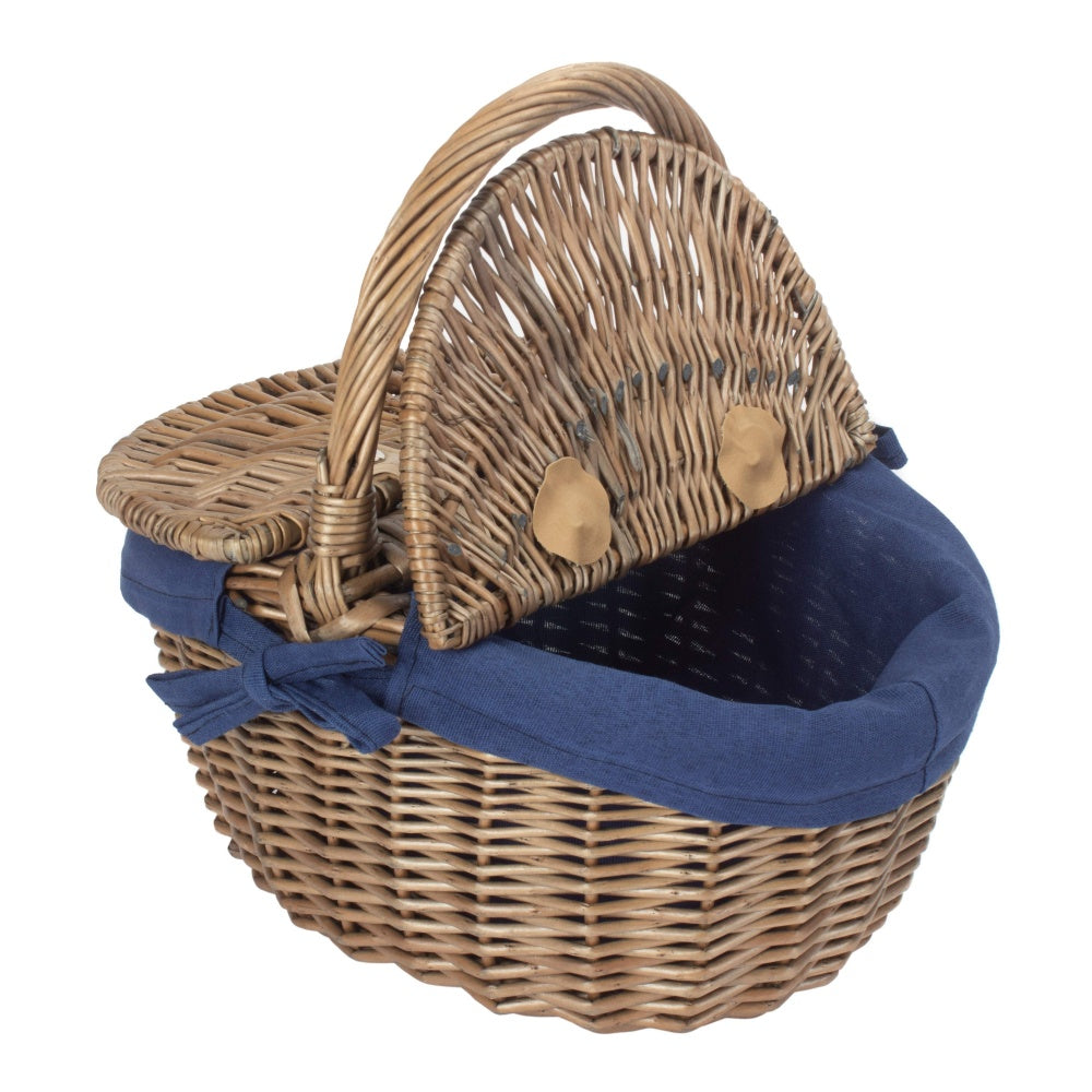 Small Antique Wash Double Lidded Oval Shopping Basket