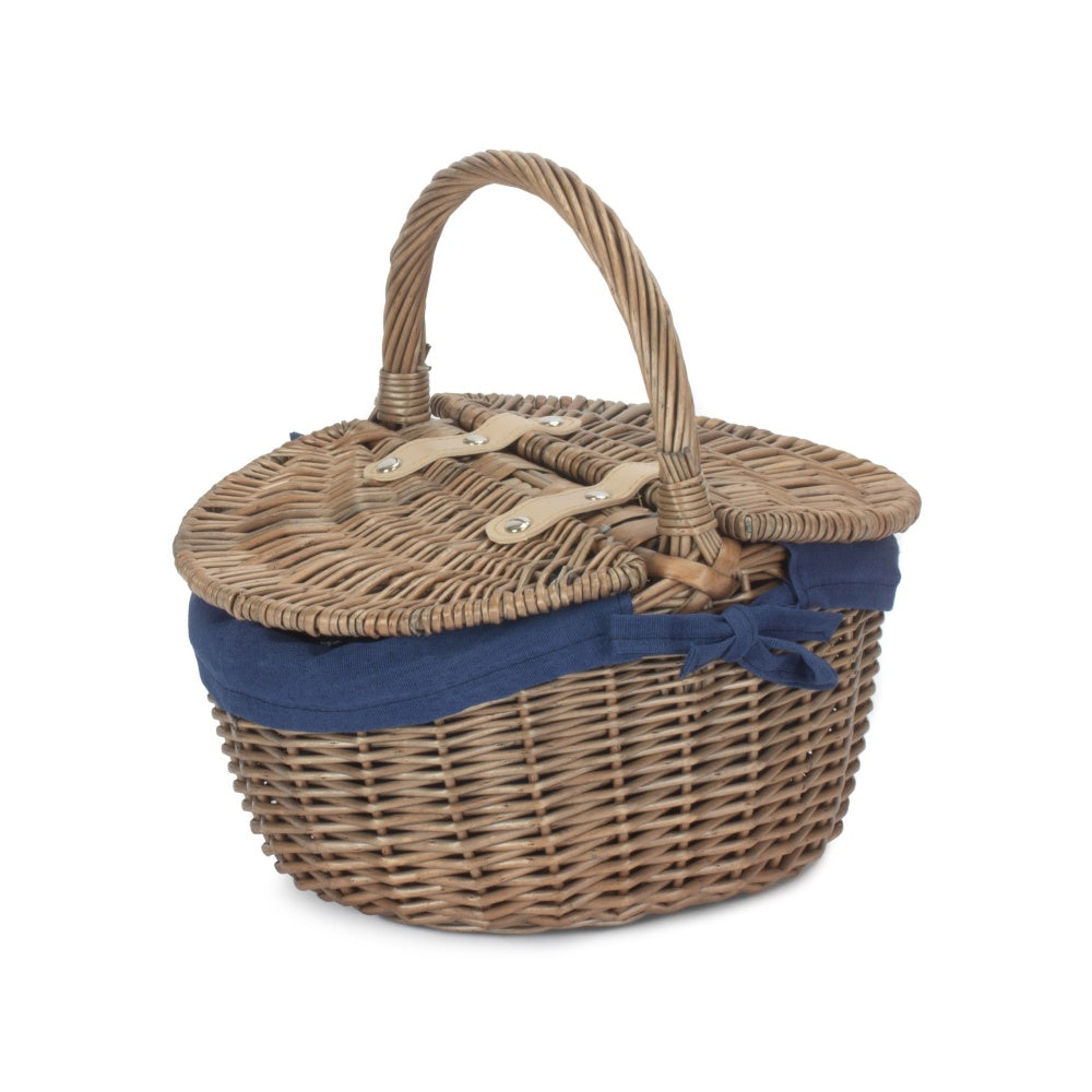 Small Antique Wash Double Lidded Oval Shopping Basket