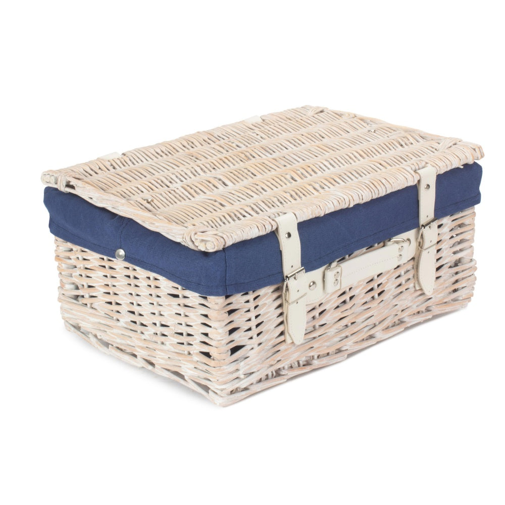 41cm White Wash Wicker Willow Picnic Basket