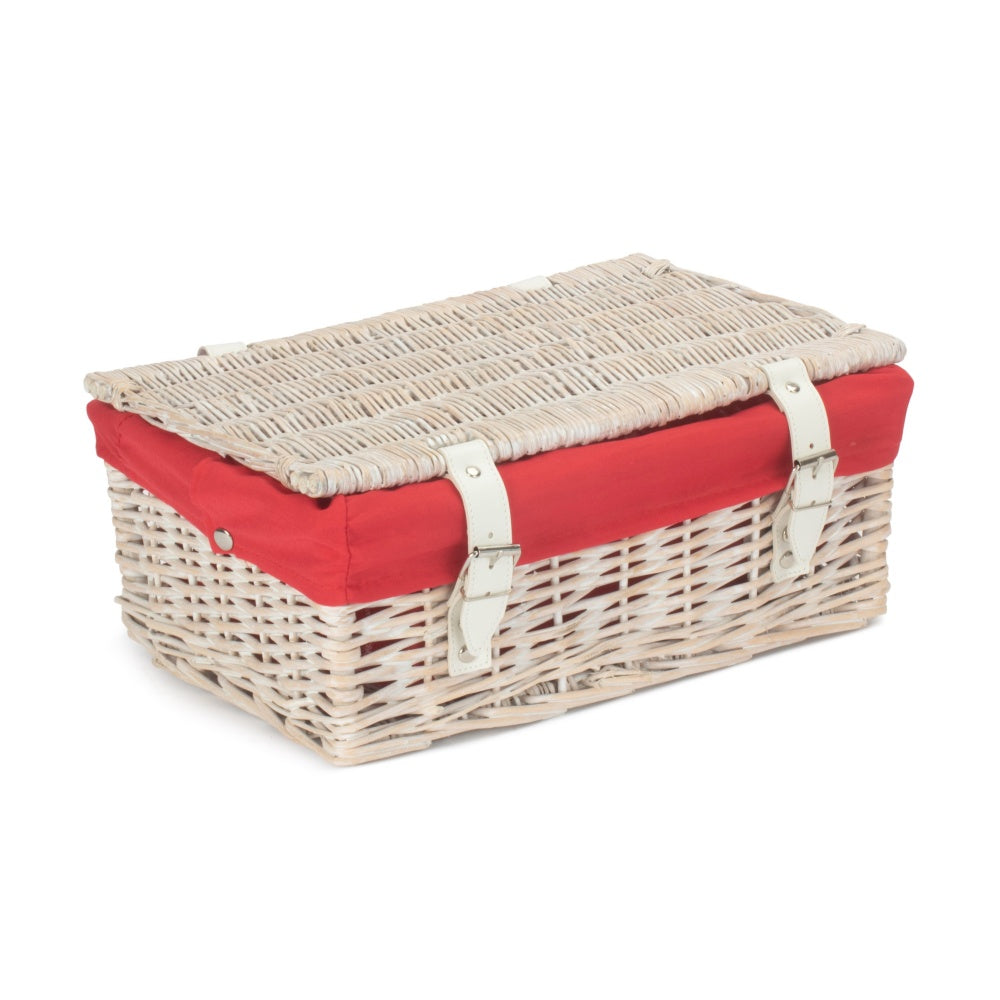 35cm Whitewash Willow Wicker Picnic Basket