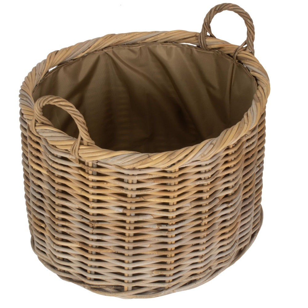 Oval Rattan Storage Log Basket With Cordura Lining