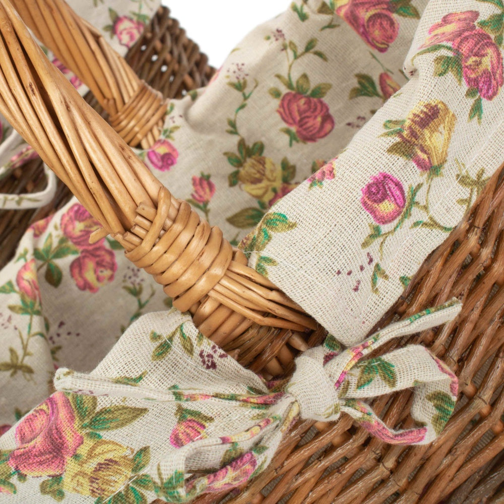 Garden Rose Cotton Lined Country Oval Wicker Shopping Basket