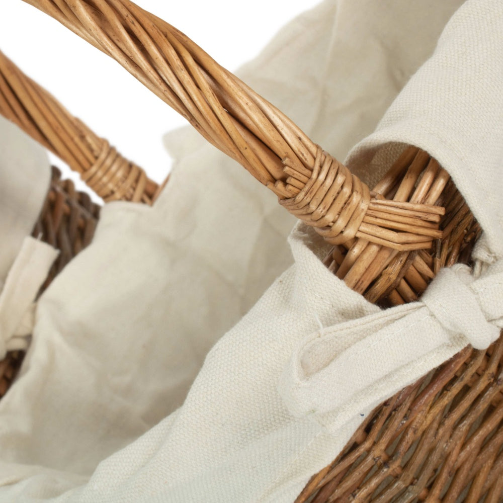 White Cotton Lined Country Oval Wicker Shopping Basket