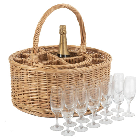 Garden Wicker Drinks Basket Complete with 12 Glasses