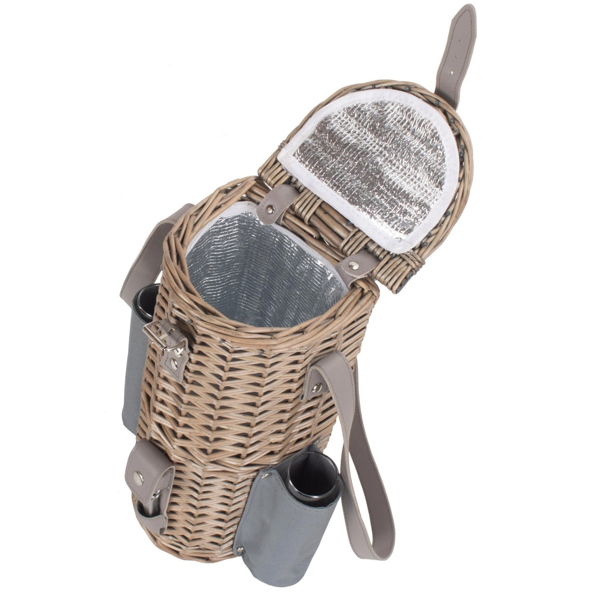 Single Bottle Wicker 2 Champagne Glass Carrier With Shoulder Strap