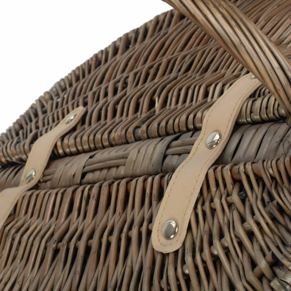 Wicker Antique Grey Finish Oval Picnic Basket