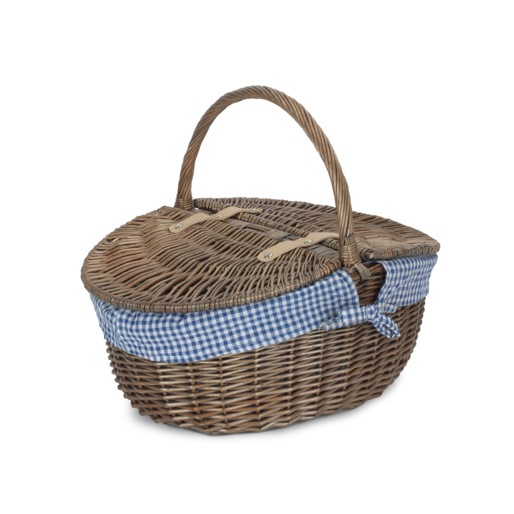 Wicker Antique Grey Finish Oval Picnic Basket