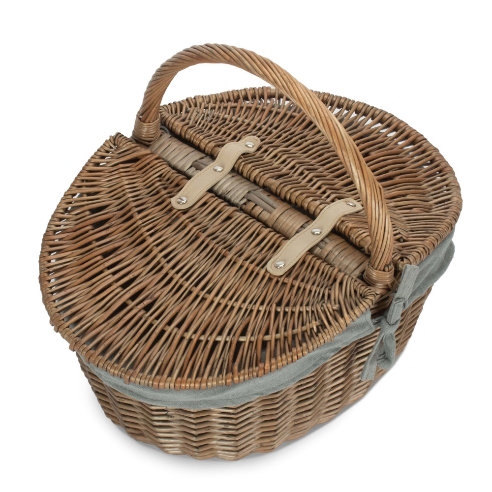 Wicker Antique Grey Finish Oval Picnic Basket