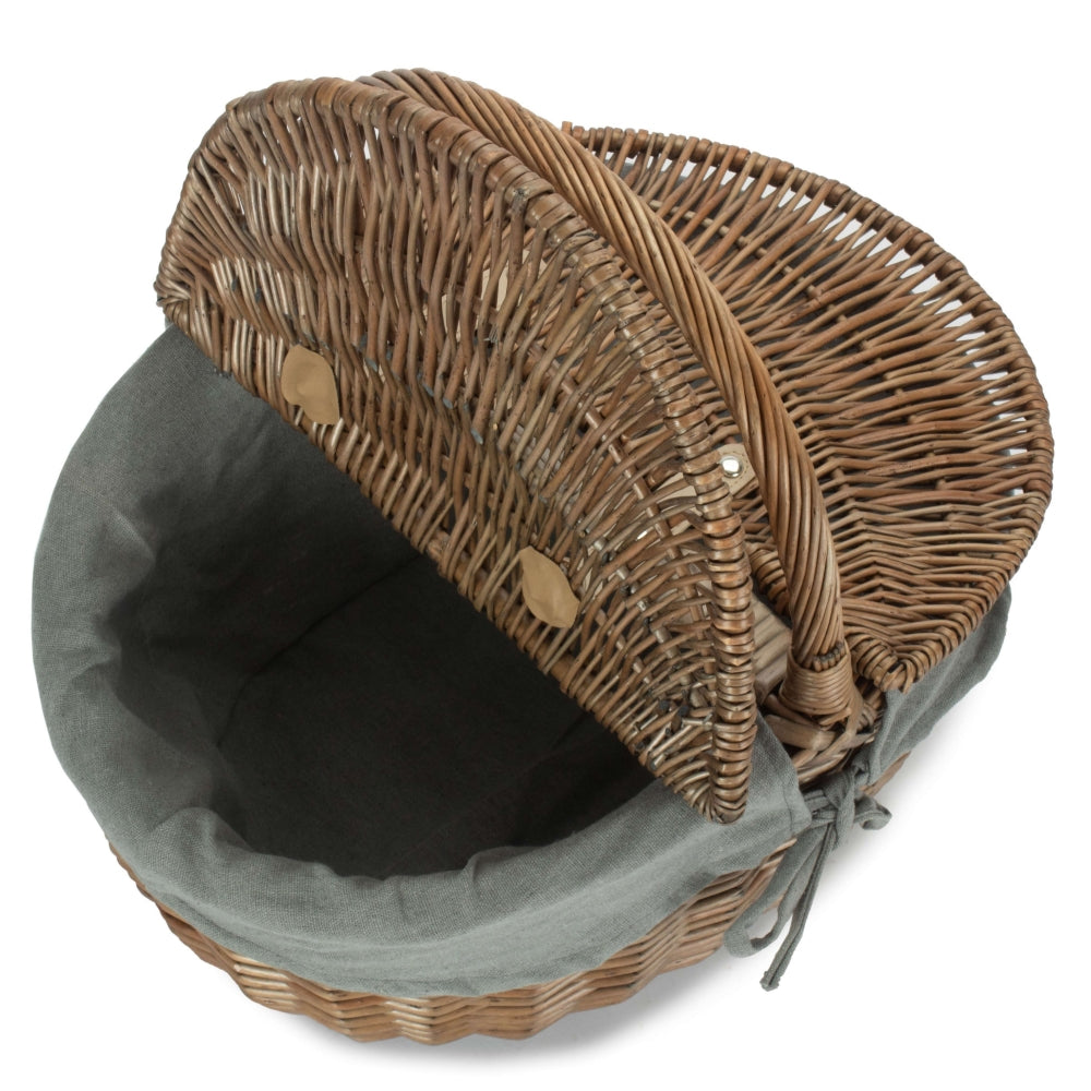 Wicker Antique Grey Finish Oval Picnic Basket