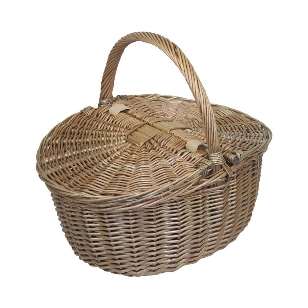 Wicker Antique Grey Finish Oval Picnic Basket