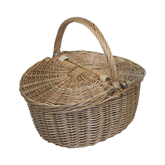 Wicker Antique Grey Finish Oval Picnic Basket