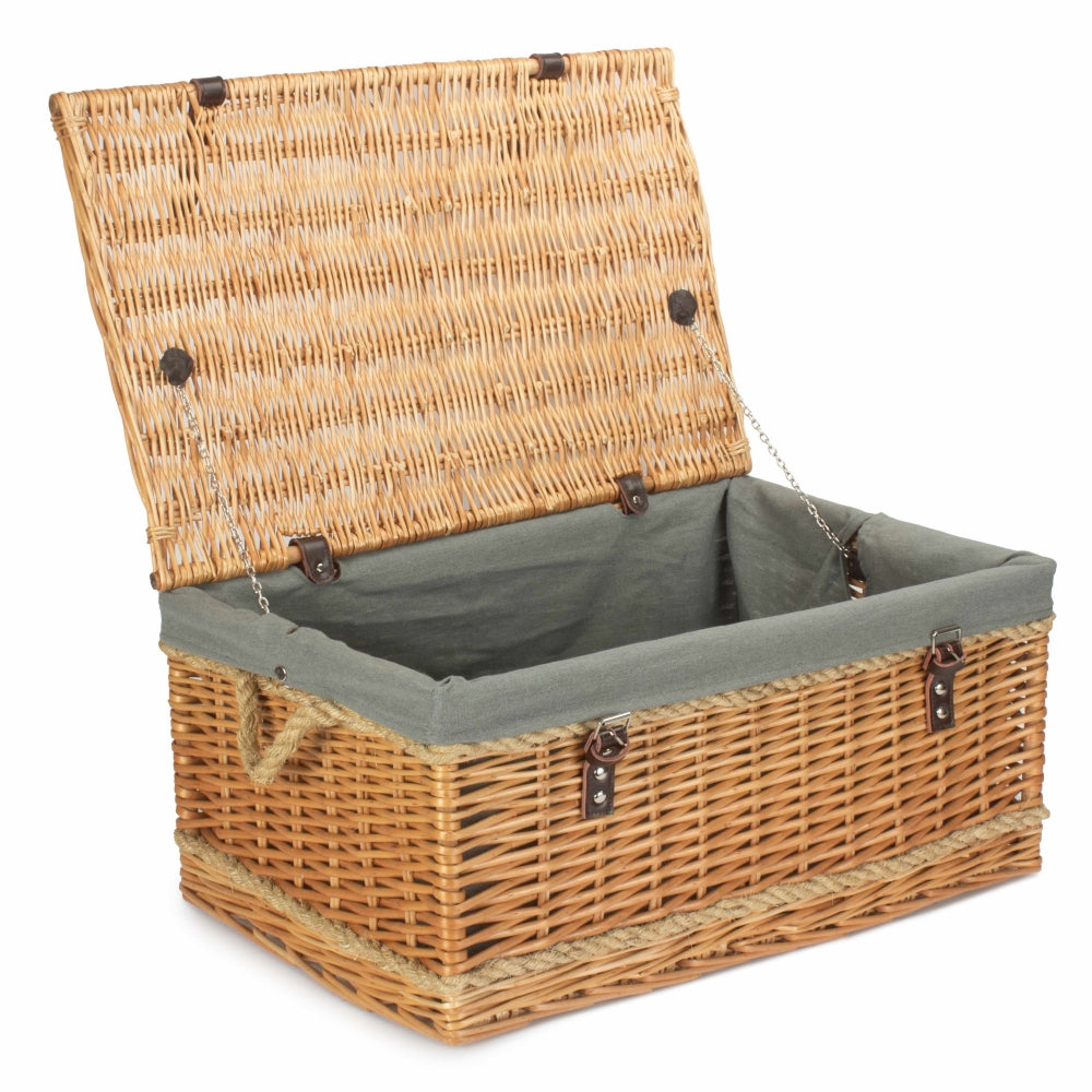 62cm Roped Handled Buff Willow Wicker Picnic Basket