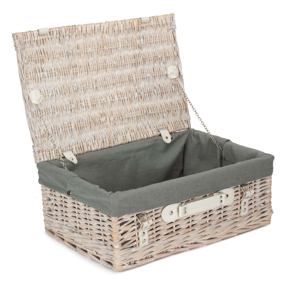 45cm White Wash Willow Wicker Picnic Basket