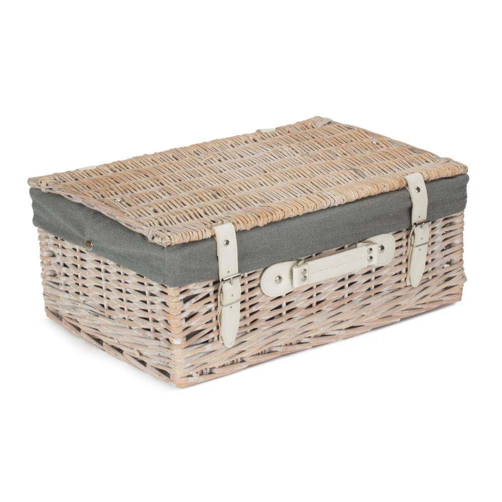 45cm White Wash Willow Wicker Picnic Basket