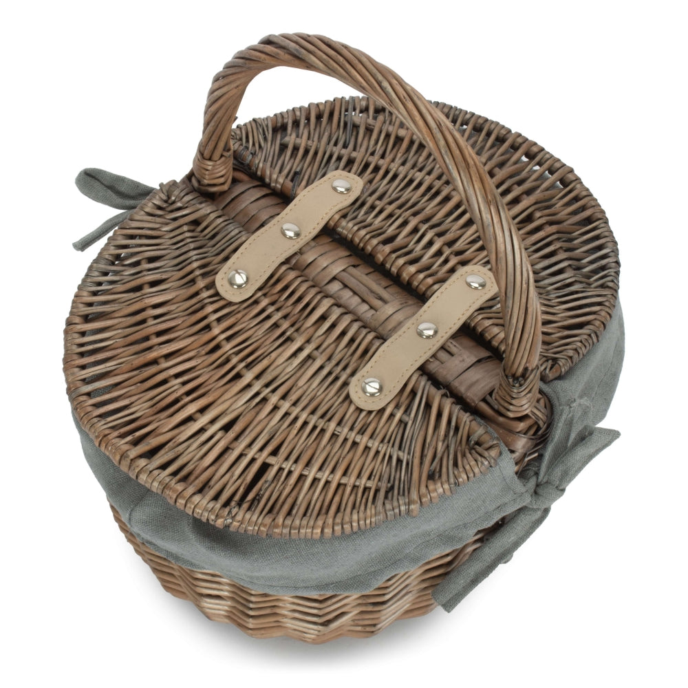 Small Antique Wash Double Lidded Oval Shopping Basket