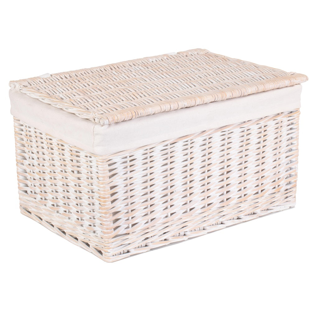 Whitewash Steamed Cotton White Lined Wicker Storage Basket