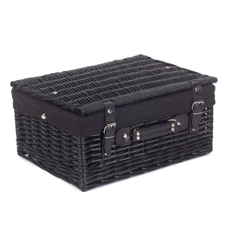 41cm Black Painted Willow Picnic Basket with Cotton Lining