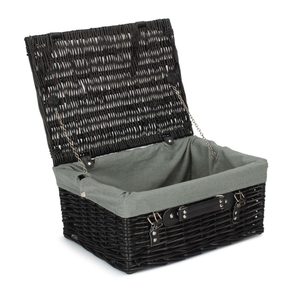 41cm Black Painted Willow Picnic Basket with Cotton Lining