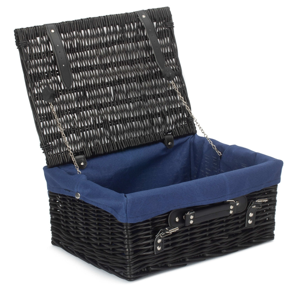 41cm Black Painted Willow Picnic Basket with Cotton Lining