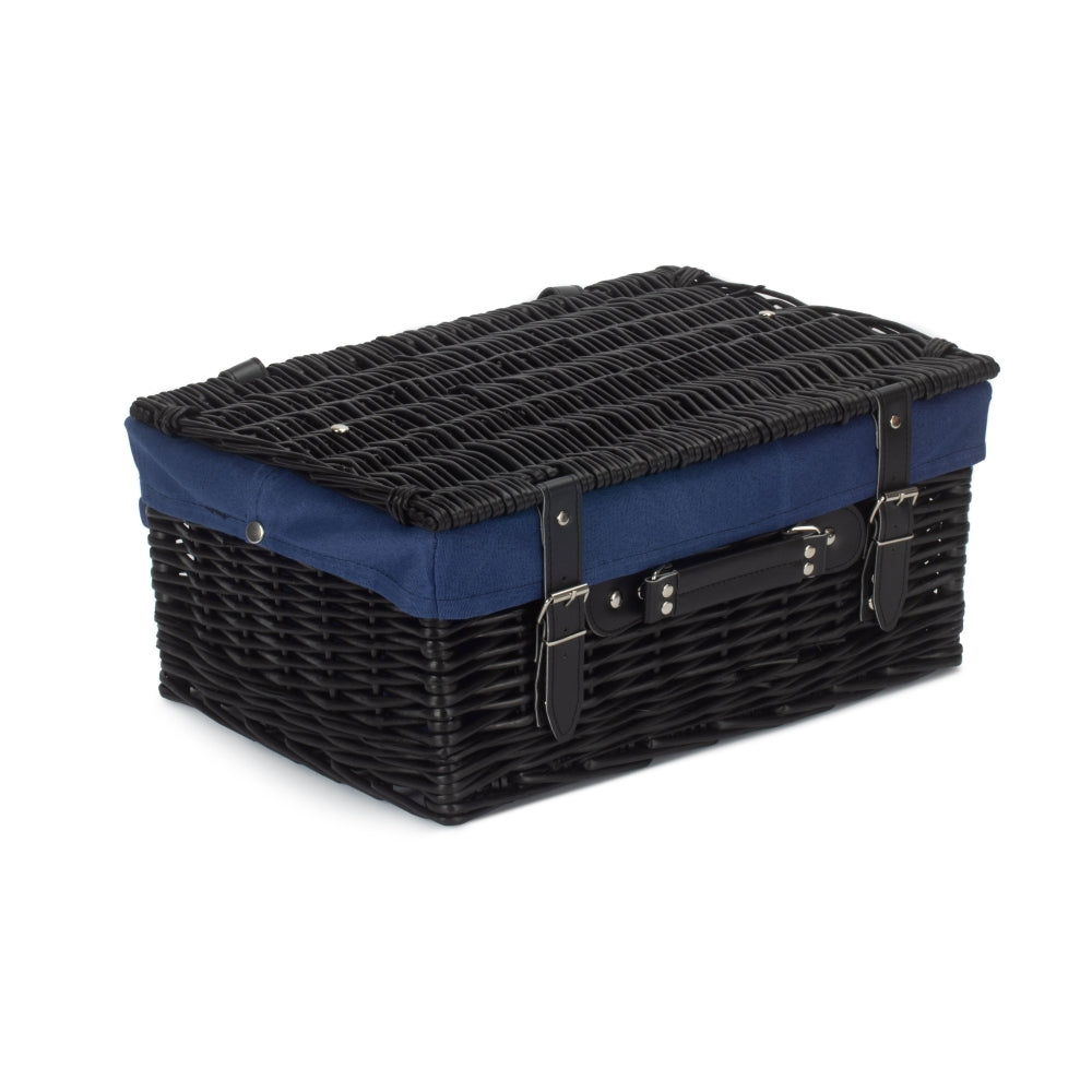 41cm Black Painted Willow Picnic Basket with Cotton Lining