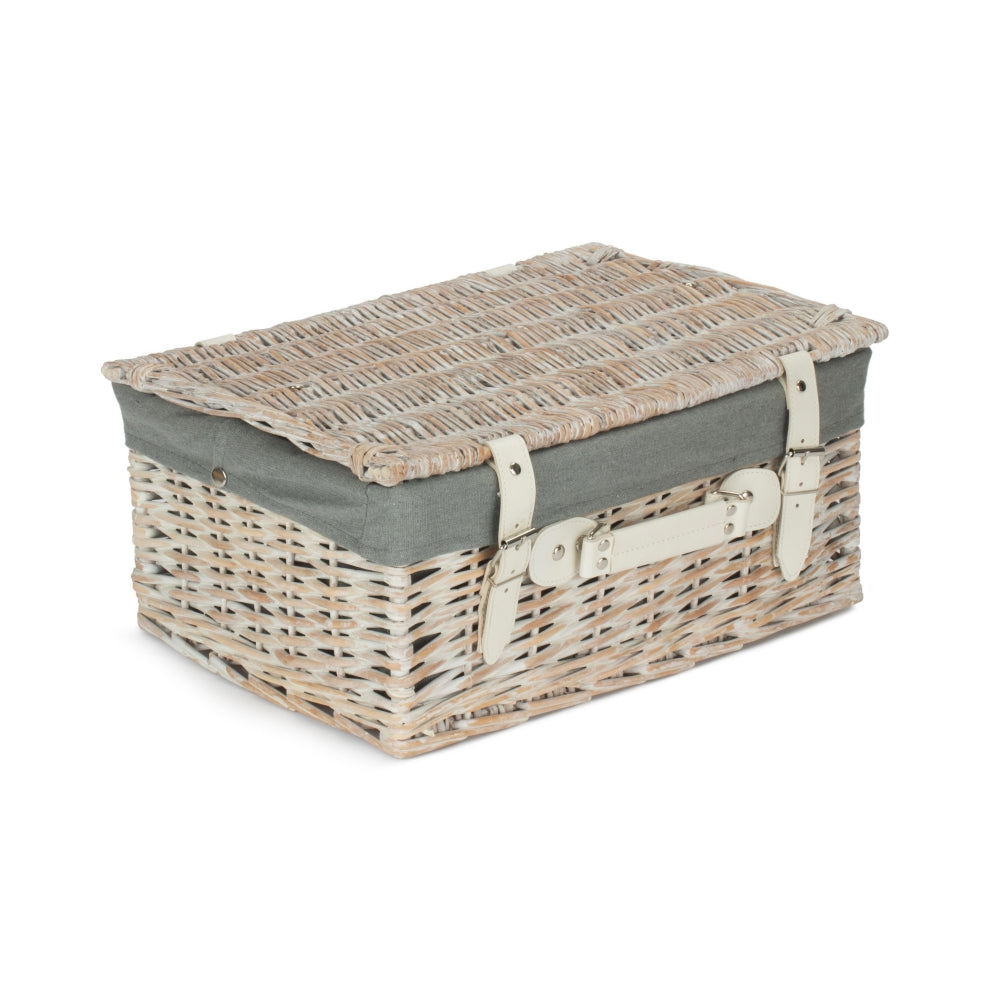 41cm White Wash Wicker Willow Picnic Basket