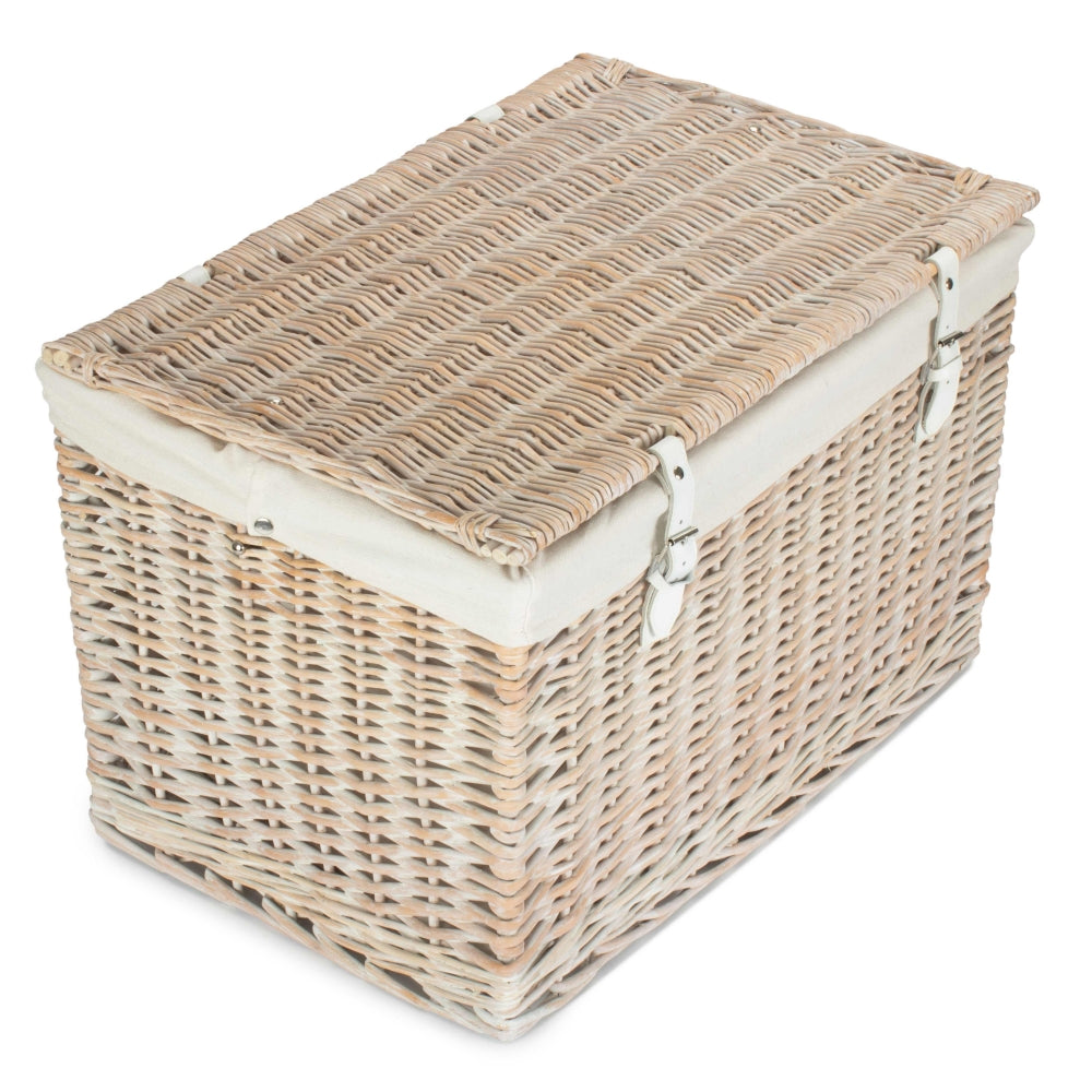 60cm Whitewash Chest Wicker Storage Basket
