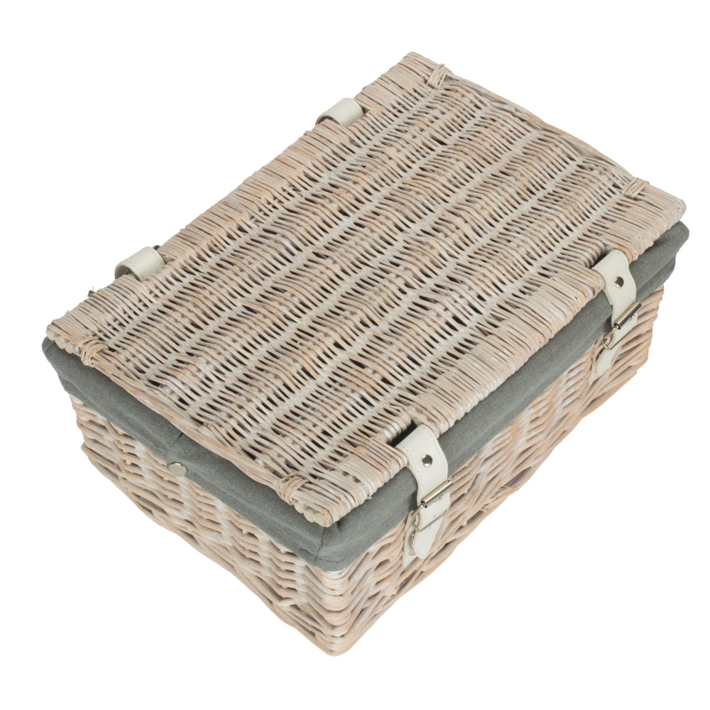 35cm Whitewash Willow Wicker Picnic Basket