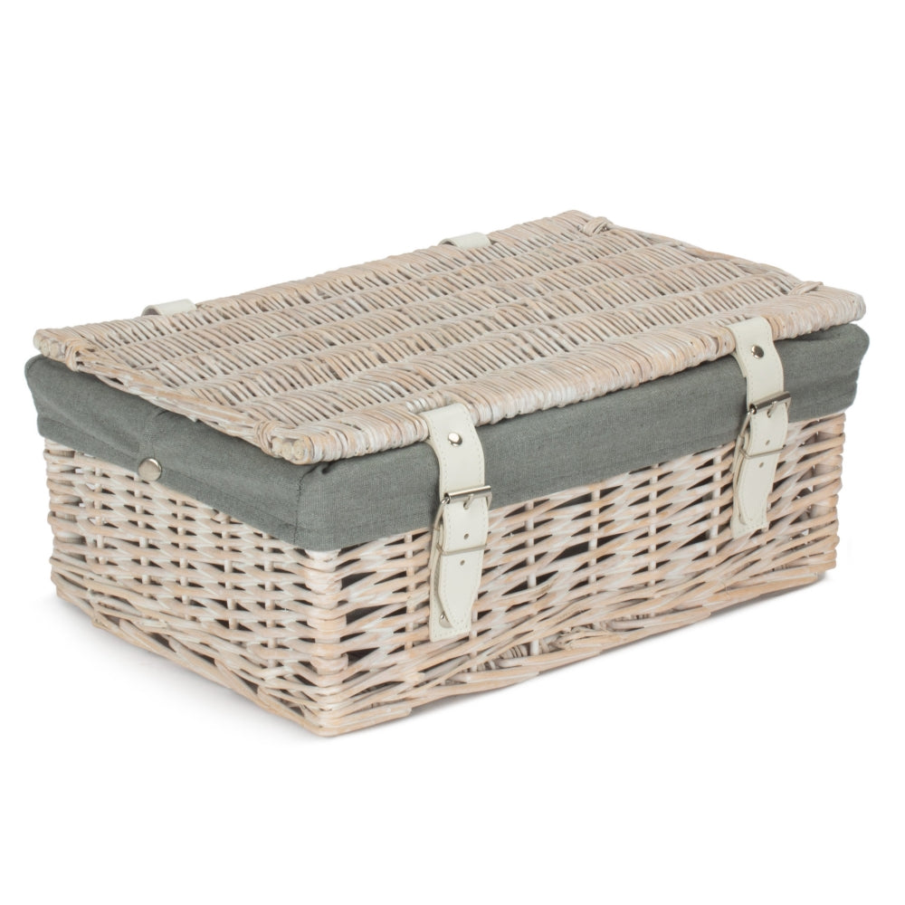 35cm Whitewash Willow Wicker Picnic Basket