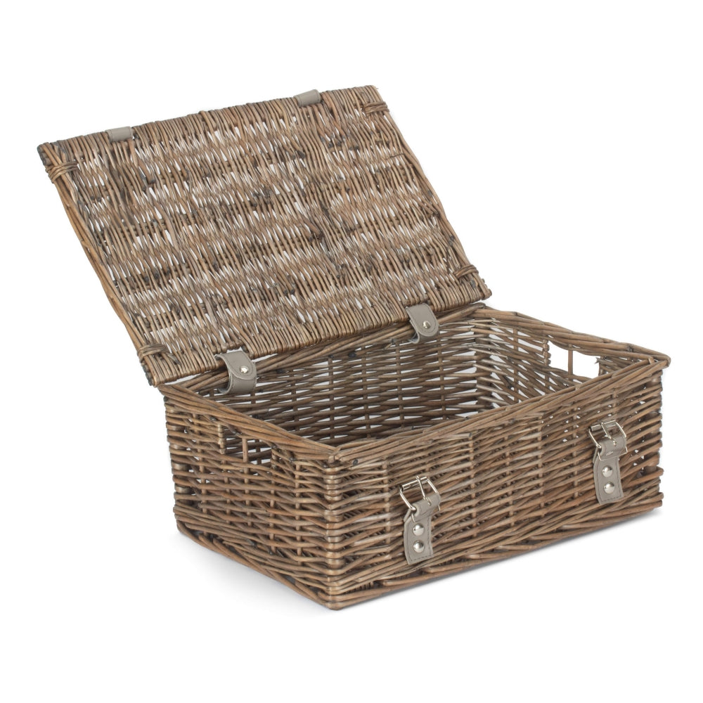 36cm Antique Wash Willow Wicker Picnic Basket