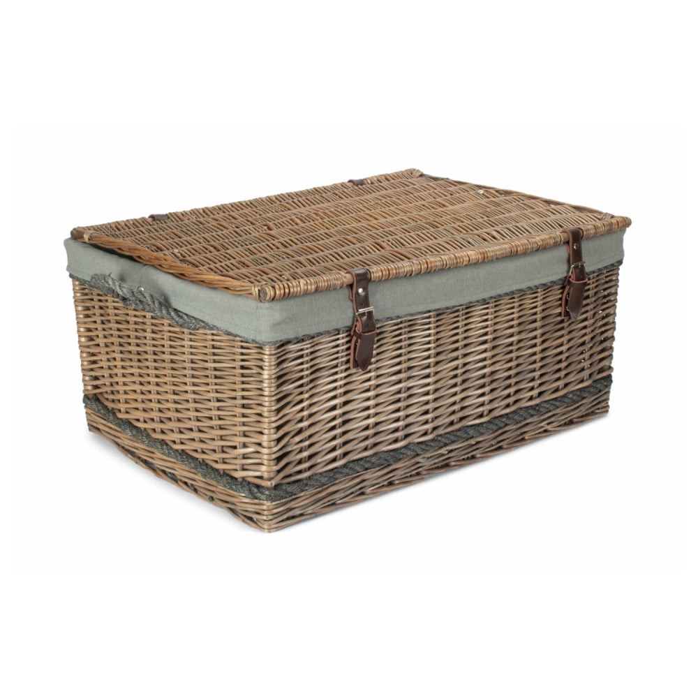 72cm Antique Wash Rope Handled Picnic Basket