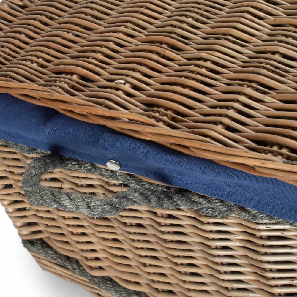 72cm Antique Wash Rope Handled Picnic Basket