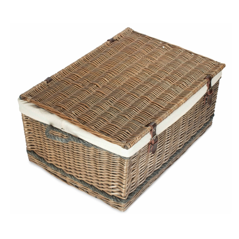 72cm Antique Wash Rope Handled Picnic Basket
