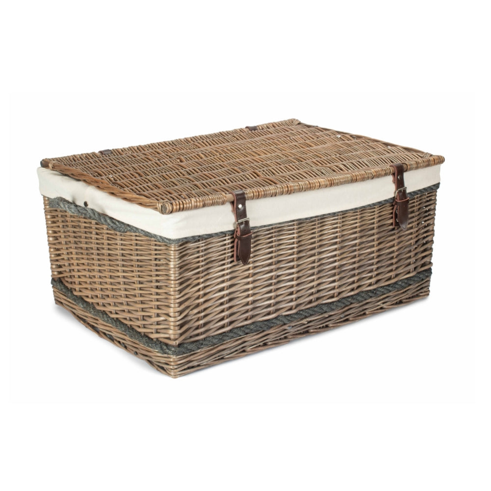 72cm Antique Wash Rope Handled Picnic Basket