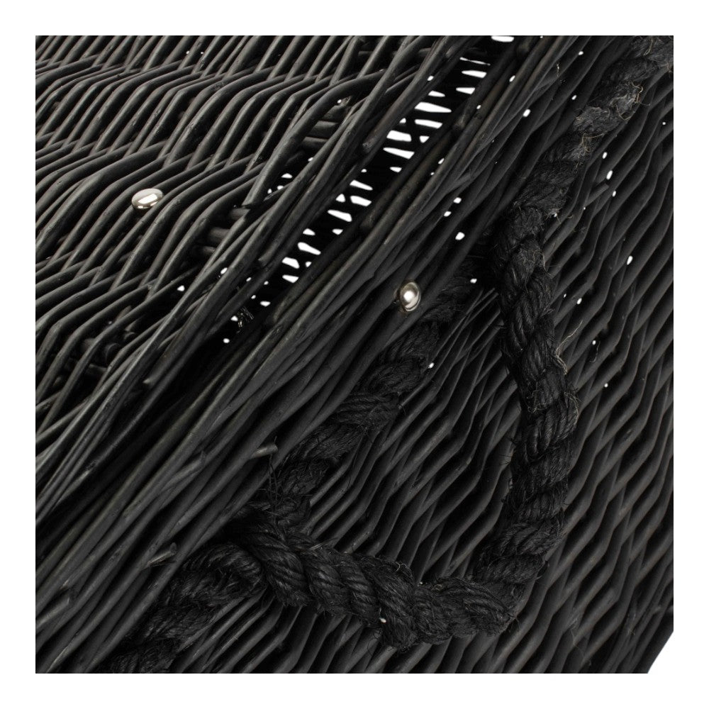 67cm Black Wicker Rope Handled Picnic Basket