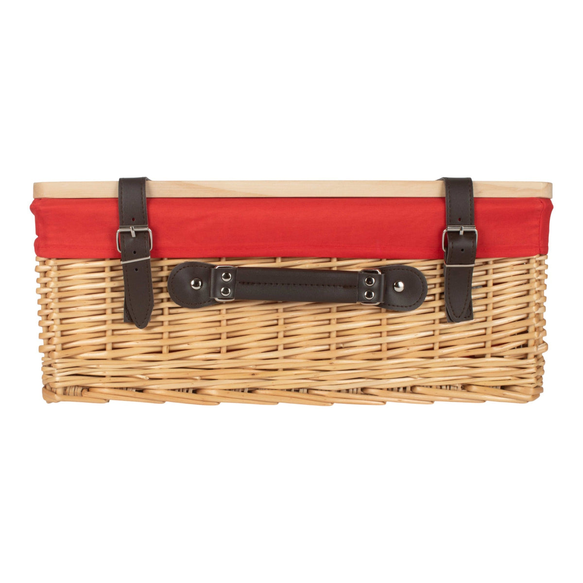 Buff Red Lined Willow Empty Picnic Basket with Pinewood Lid