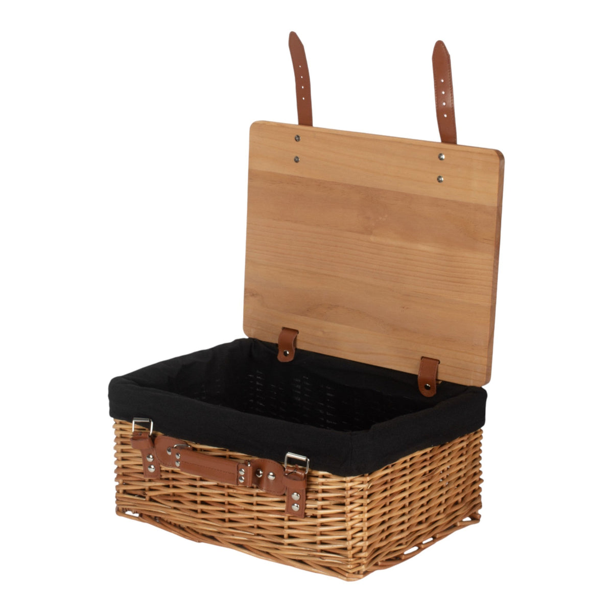Double Steamed Black Lined Willow Empty Picnic Basket with Pinewood Lid