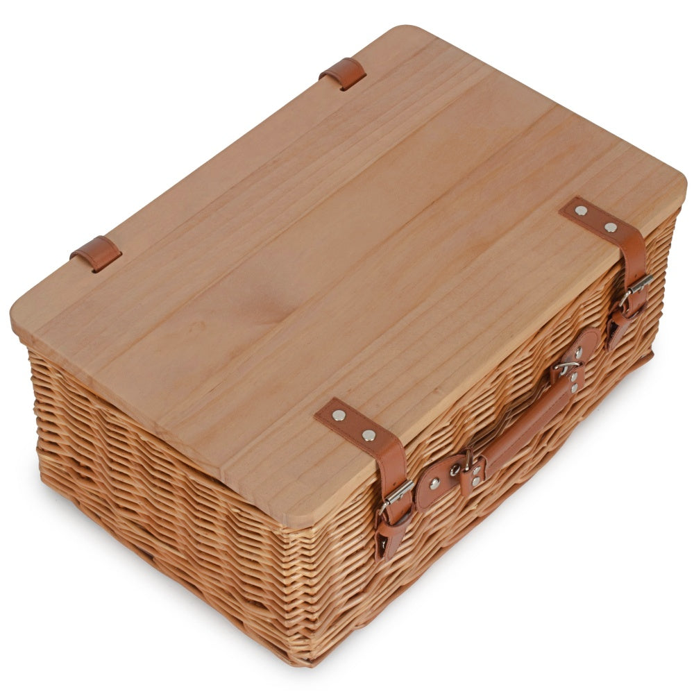 Double Steamed Empty Picnic Basket with Pinewood Lid