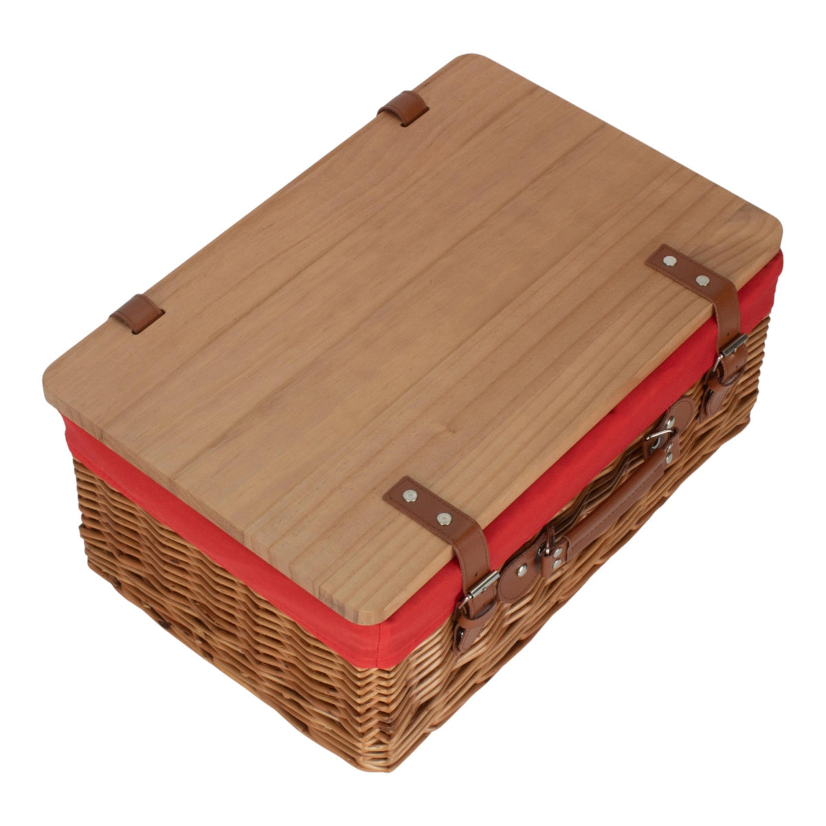 Double Steamed White Lined Willow Empty Picnic Basket with Pinewood Lid