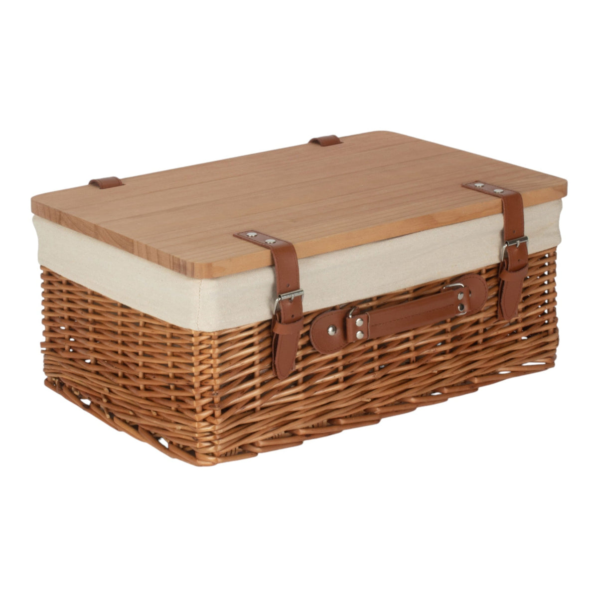 Double Steamed Red Lined Willow Empty Picnic Basket with Pinewood Lid
