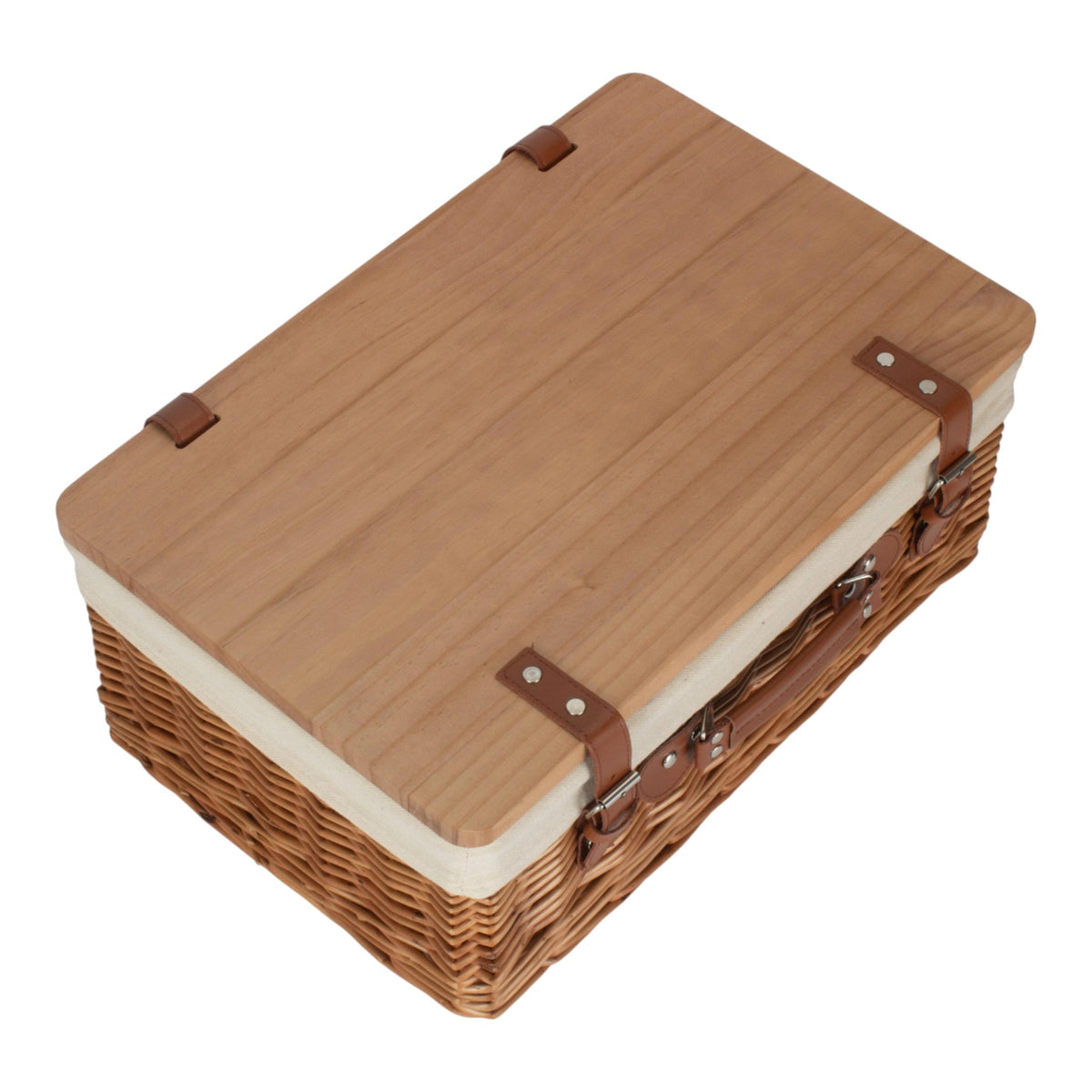 Double Steamed Red Lined Willow Empty Picnic Basket with Pinewood Lid