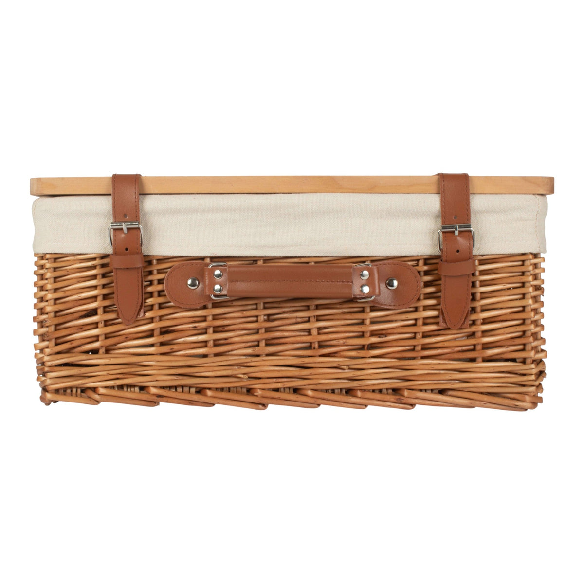 Double Steamed Red Lined Willow Empty Picnic Basket with Pinewood Lid