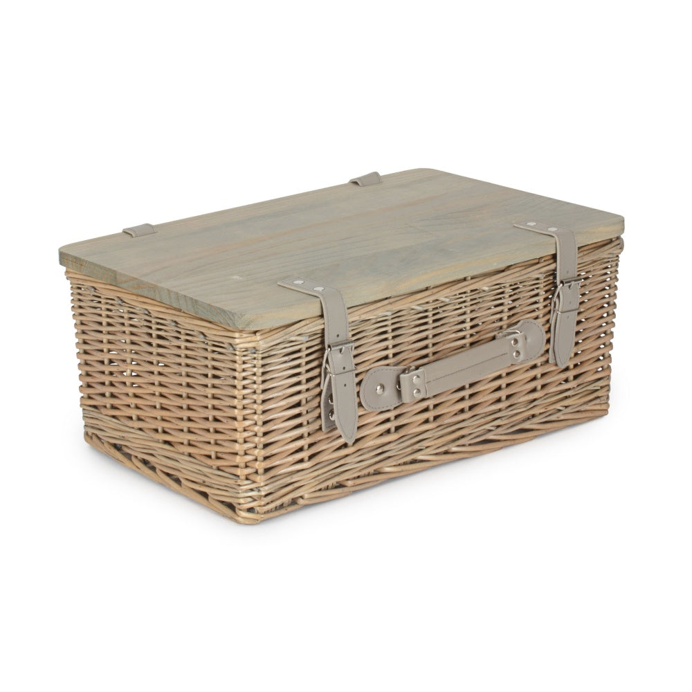 Antique Wash Empty Picnic Basket with Pinewood Lid
