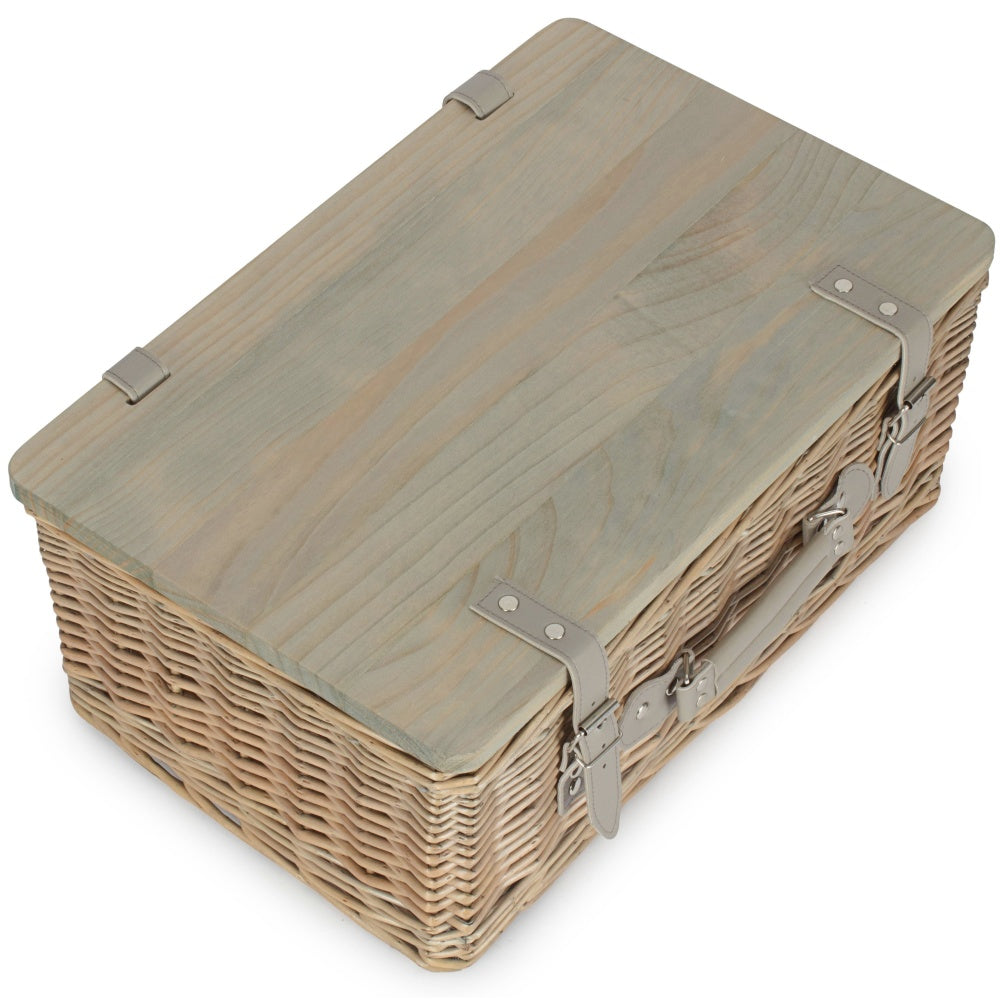 Antique Wash Empty Picnic Basket with Pinewood Lid