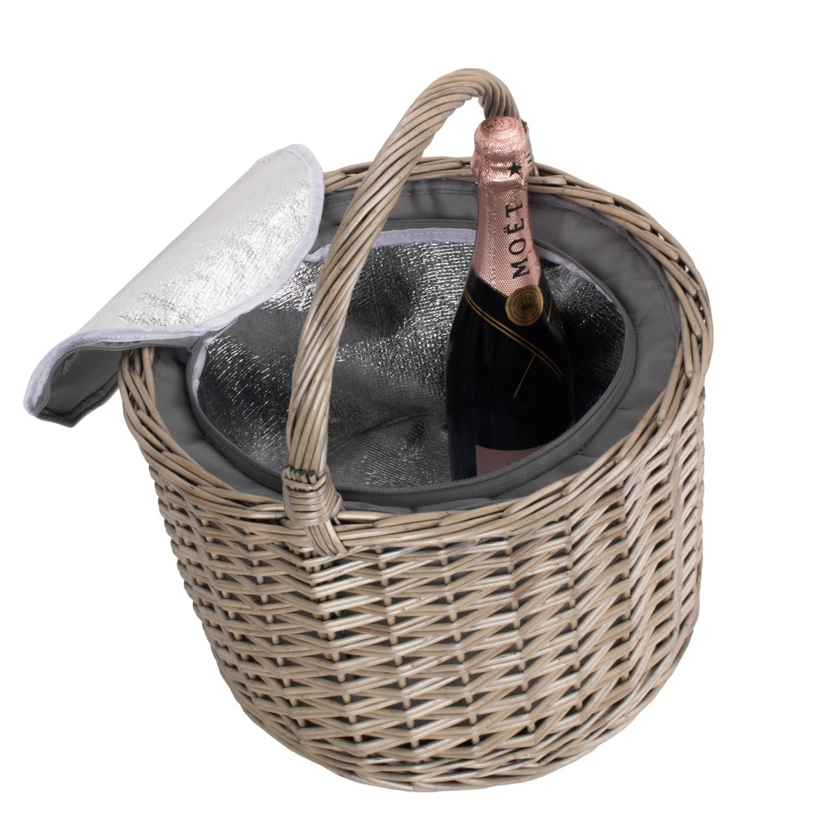 Wicker Round Grey Chiller Picnic Basket