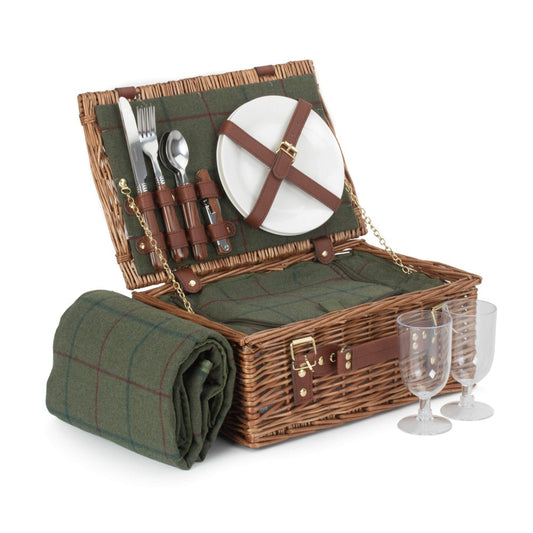 2 Person Green Tweed Classic Picnic Basket